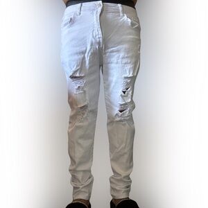 White Distressed Jeans – Stretch Fit, Ripped Style | Must-Have Statement Denim